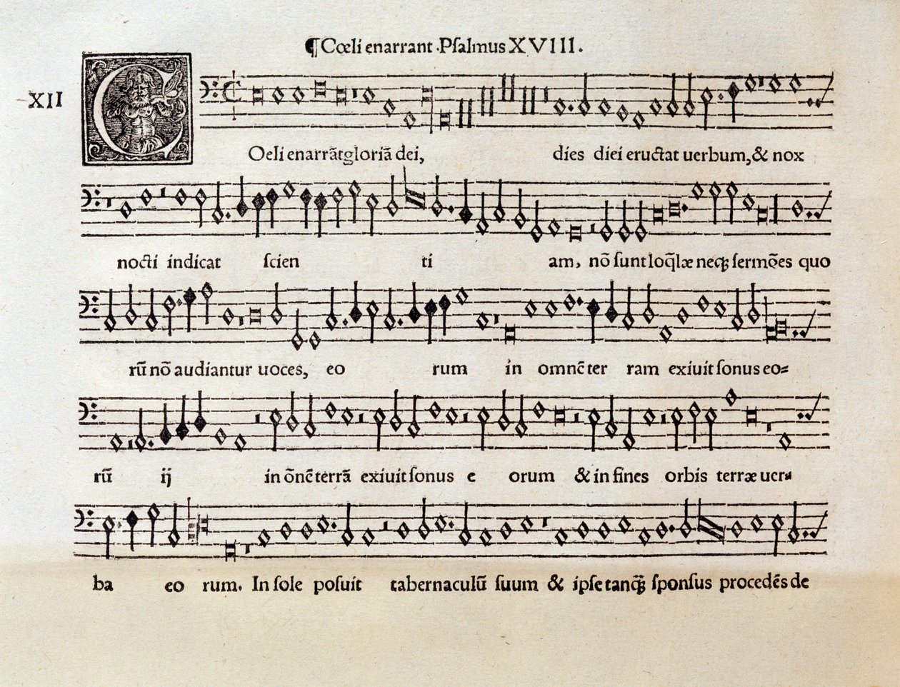 WillaertによるCoeli enarrant psalm XVIIIの楽譜のページ(1538年) 作： 無名の画家