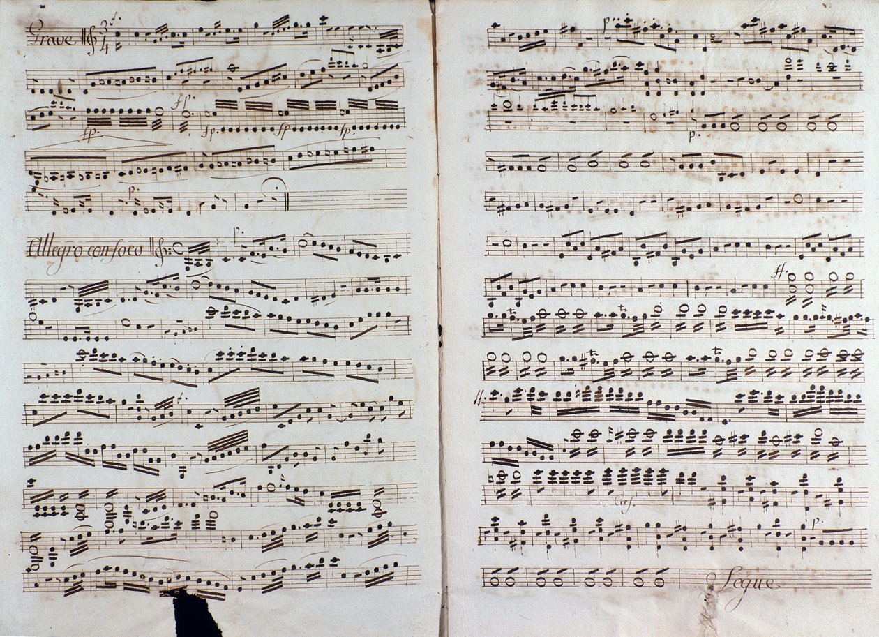 クリスチャン・カンナビッチによる「「大交響曲」」の楽譜のページ 作： 無名の画家