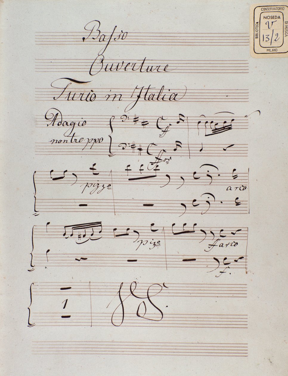 ジョアッキーノ・ロッシーニ作曲「イタリアのトルコ人」序曲の楽譜のページです。 作： 無名の画家