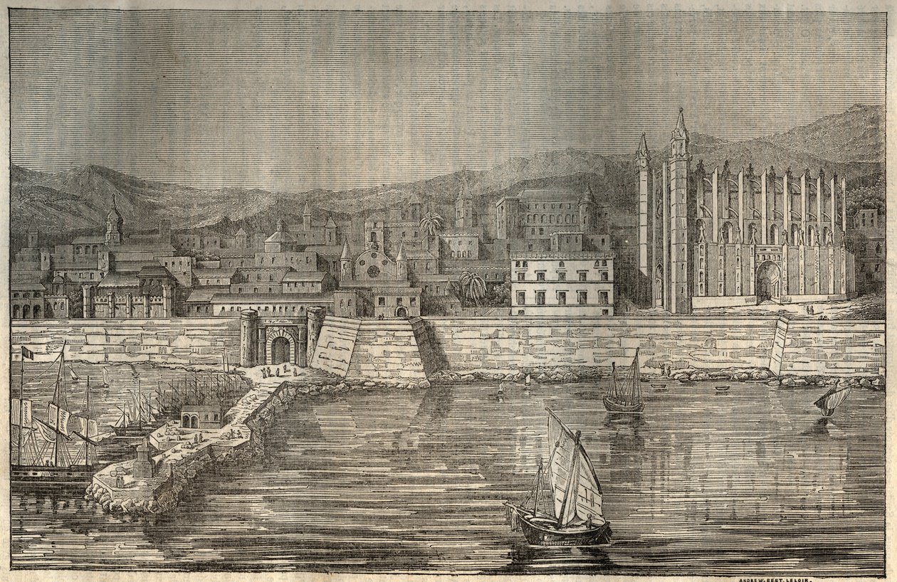 パルマ・デ・マジョルカ、マヨルカ（マヨルカ島）、バレアリック諸島 - 彫刻 1837年 作： 無名の画家