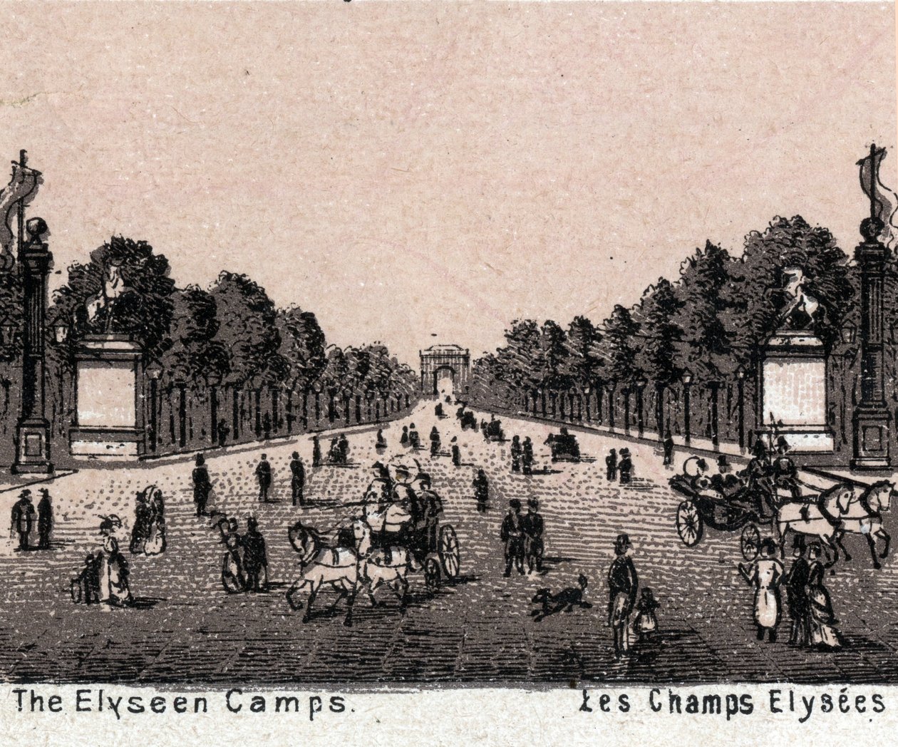 フランス・パリ：シャンゼリゼ通り（Champs-Elysees）の眺め。『世界図説168景』より 未発表（19世紀末頃 作： 無名の画家