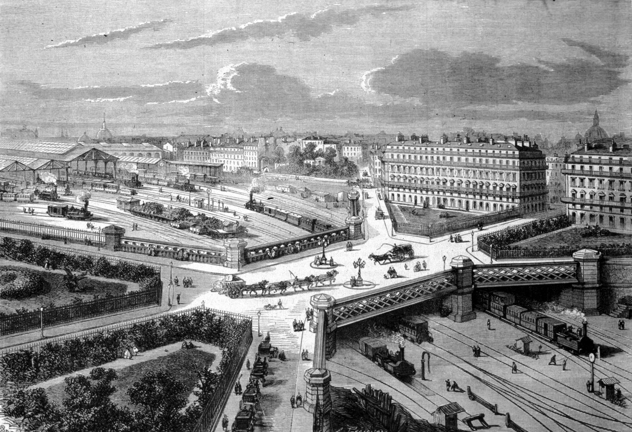 西部鉄道でヨーロッパの新天地となったパリ。1868.19世紀のエングレーヴィング。 作： 無名の画家