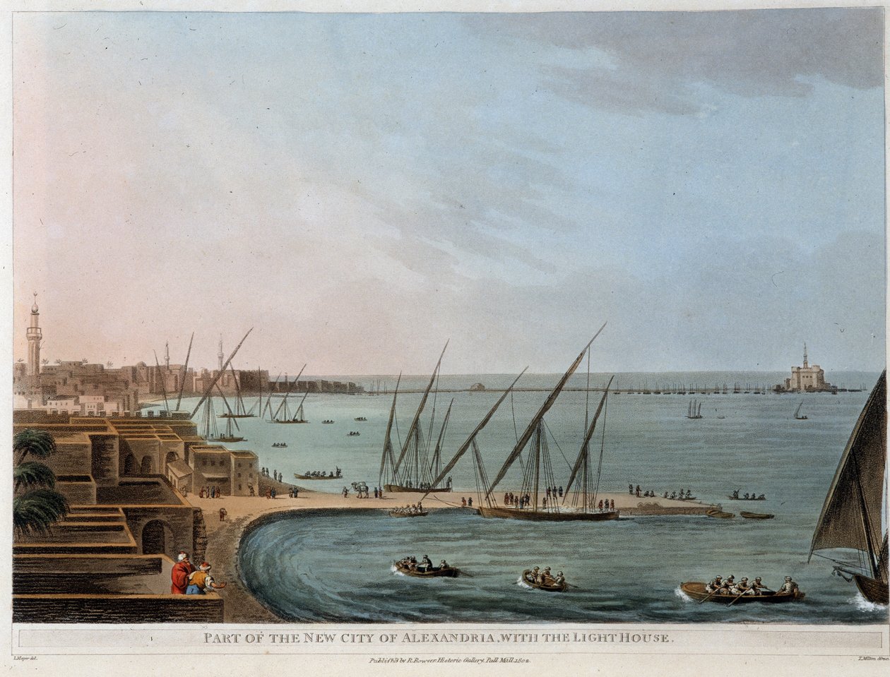 アレキサンドリア新市街の一部とライトハウス - "Views in Egypt, Palestine and other parts of the Ottoman Empire "より 作： 無名の画家