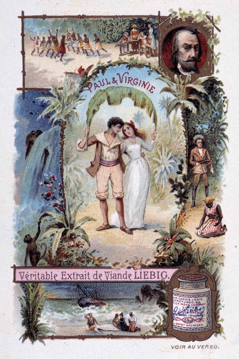 ポールとヴァージニアフランスの作家（1737-1814）Henri Bernardin de Saint Pierre (Saint-Pierre or St-Pierre)のロマン。V.マッセによるイラスト - リエビッグの広告ヴィネット 作： 無名の画家