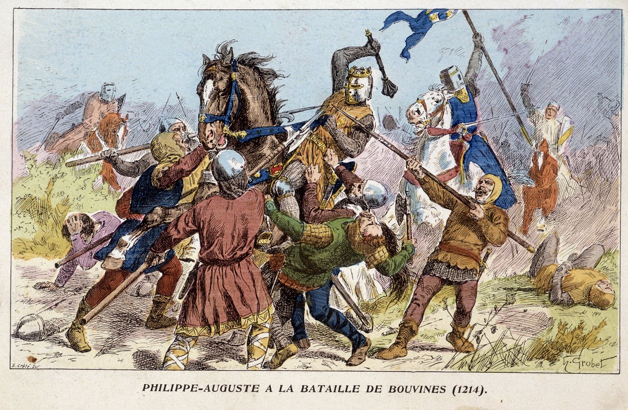 ブーヴィネスの戦い（1214年）でのフィリップ・オーギュスト（Philippe Auguste）。 作： 無名の画家