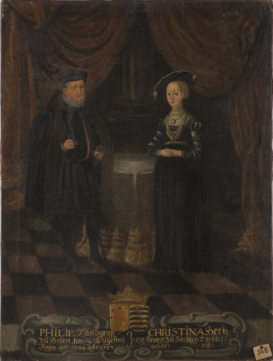 Philippe I de Hesse, dit le Magnanime et Christine de Saxe - ヘッセン大公フィリップ1世（1504-1567）とヘッセン大公妃クリスティーヌ（1505-1549）、アノニマス 。キャンバスに油彩。サイズ：103x79cmストックホルム国立博物館 作： 無名の画家