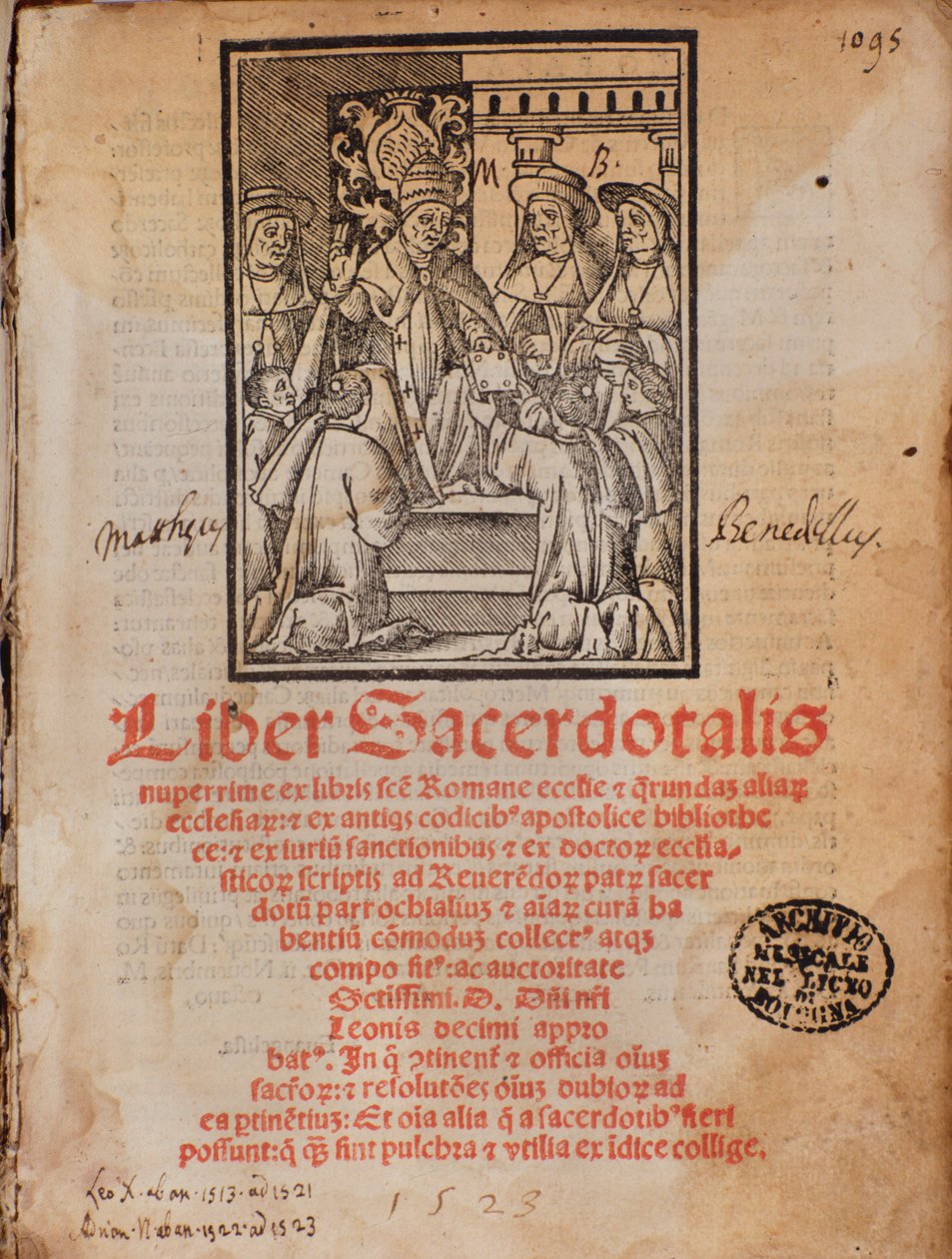 教皇レオン10世、カステリーニ作の典礼書「Liber Sacerdotalis」の表紙を受け取る 作： 無名の画家