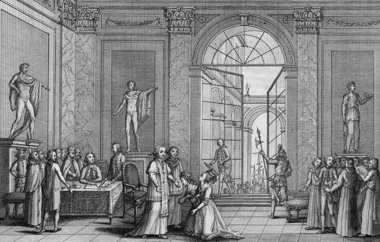 Papst Pius VI empfängt zwei Töchter von Ludwig XV (Madame Marie Adelaide und Madame Marie Therese Victoire de France) 1791 - Gravur von Unknown artist