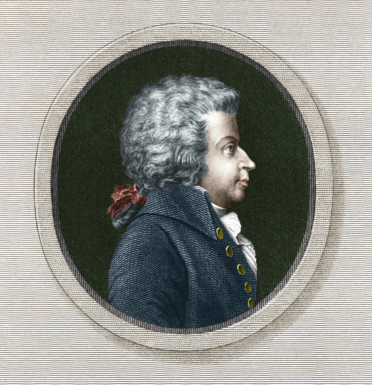 ヴォルフガング・アマデウス・モーツァルト（1756-1791）の「ポルタリット」 - グラヴュー。19世紀 作： 無名の画家