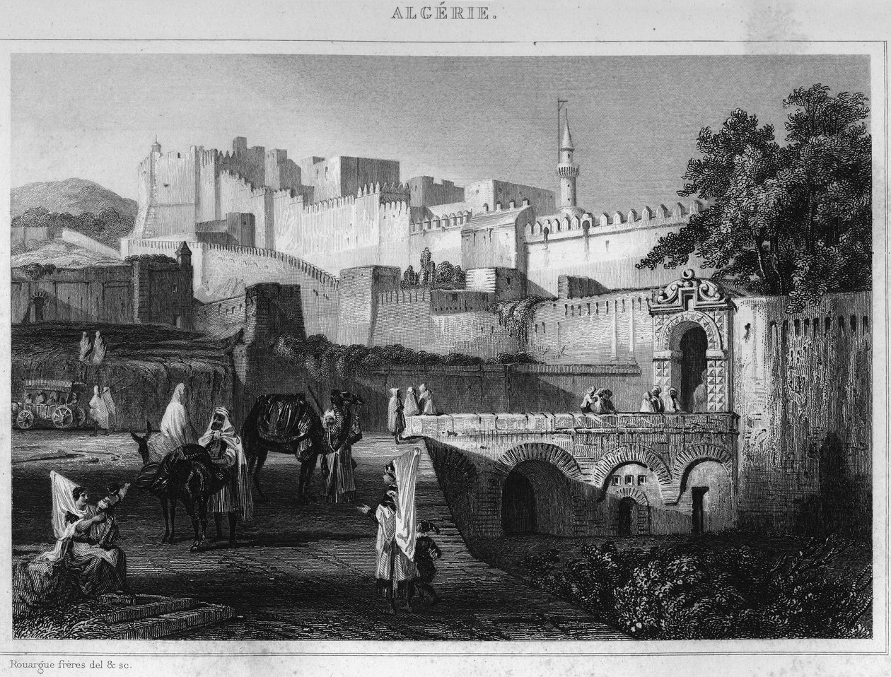 アルジェのバブ・アズーン門、1830年にフランスがアージェリーを征服した際にエスカーズ師団が占領した砦、レオン・ガリベールの「L