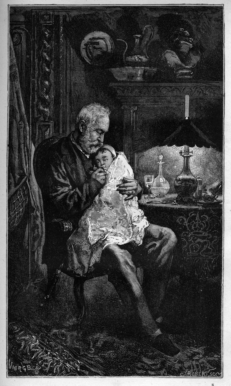 Portrait Of Victor Hugo, Seated With Granddaughter Jeanne - engraving from "The Terrible Year" ("The Terrible Year") - Hugo et l
