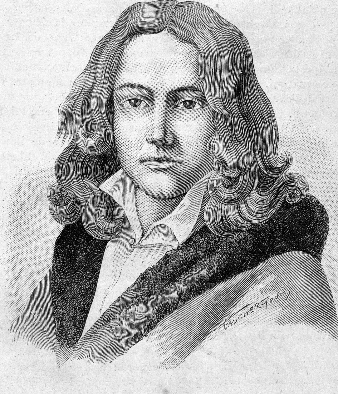 フランス国籍のドイツ人詩人・植物学者アデルベルト・フォン・シャミッソー（1781～1838年）の肖像 - 「Les  Contemporains」（19世紀後半）に掲載。, 画像サイズ:1083x1260