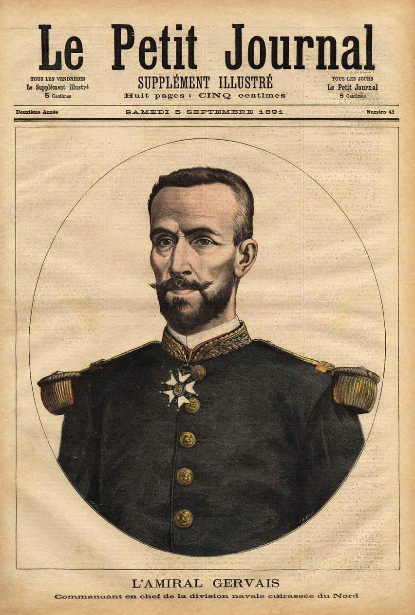 北部海軍本部長ジェルベ提督（1837-1921）の肖像。1891年9月5日「Le petit journal」に掲載されたエングレーヴィング。セルバのコレクション。 作： 無名の画家