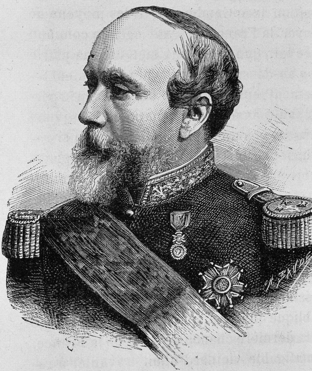 ポトアウ提督（1815-1882）の肖像。H.Martinの「Histoire de France」に掲載された19世紀末のエングレーヴィング。 作： 無名の画家
