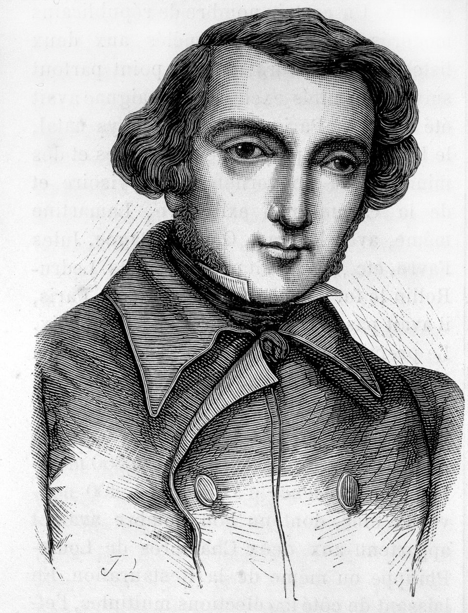 Alexis de Tocqueville (1805 - 1859), フランスの歴史家・政治家の肖像。19世紀のエングレーヴィング。 作： 無名の画家
