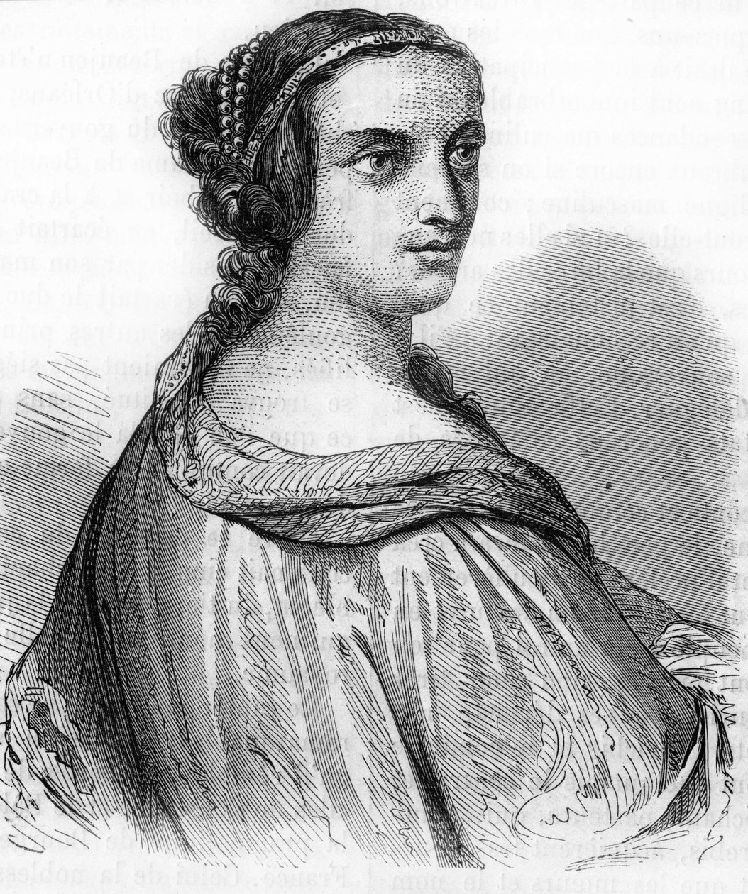 ルイ11世の娘、ブルボン公爵夫人であるフランスのアンヌ・ド・ボージュー（1462-1522）の肖像。19世紀のエングレーヴィング。)19世紀のエングレーヴィング。 作： 無名の画家