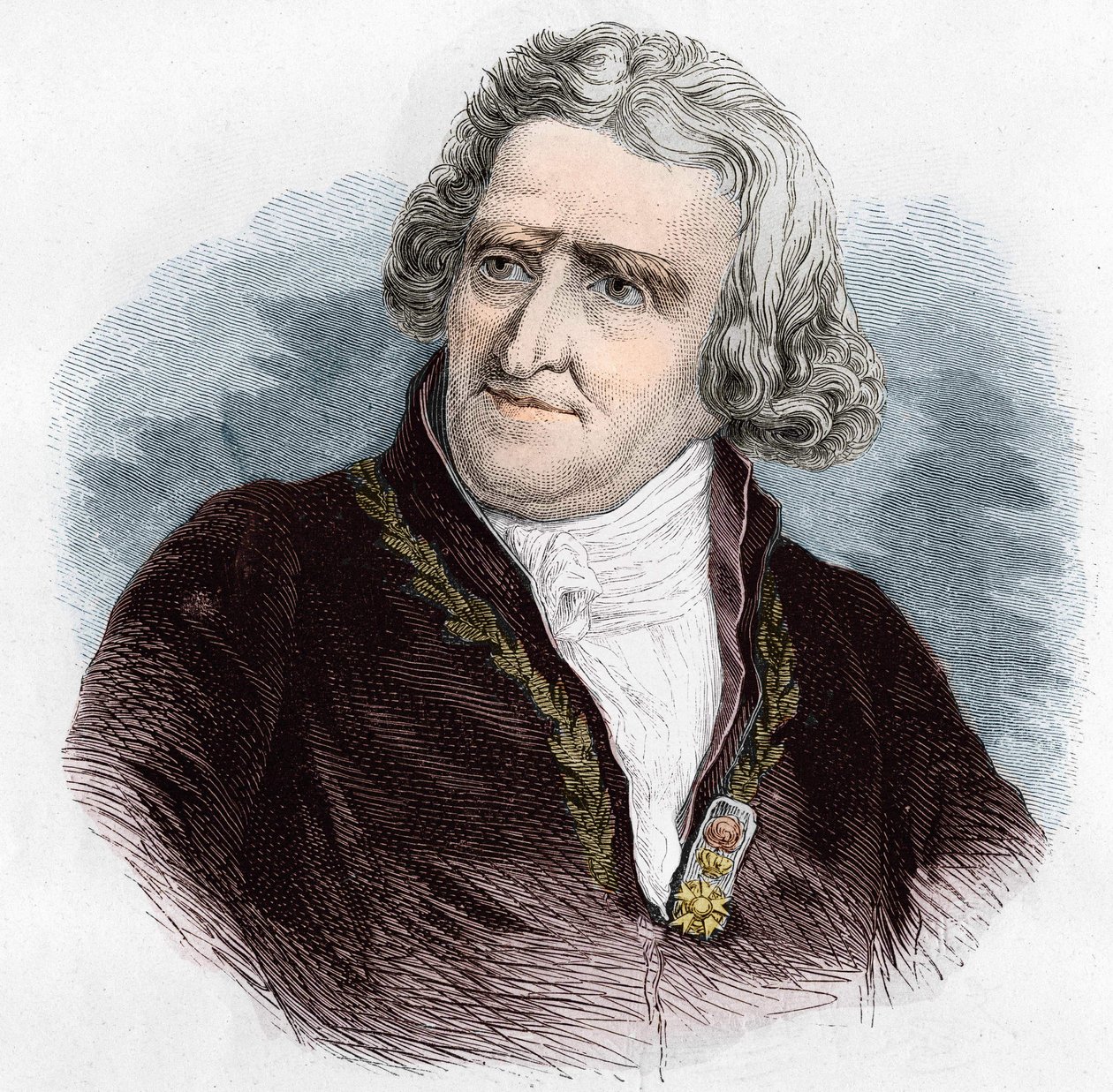 Antoine Augustin Parmentier (1737 - 1813), フランスの軍医・農学者の肖像。1866年のエングレーヴィング。 作： 無名の画家