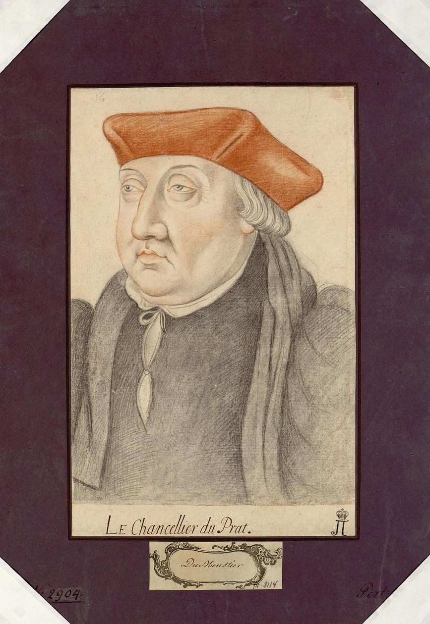 アントワーヌ・デュプラ（1463-1535）の肖像、匿名。紙に黒チョークとサングイン、サイズ：30,2x19,1、16世紀前半、サンクトペテルブルク、国立エルミタージュ美術館 作： 無名の画家