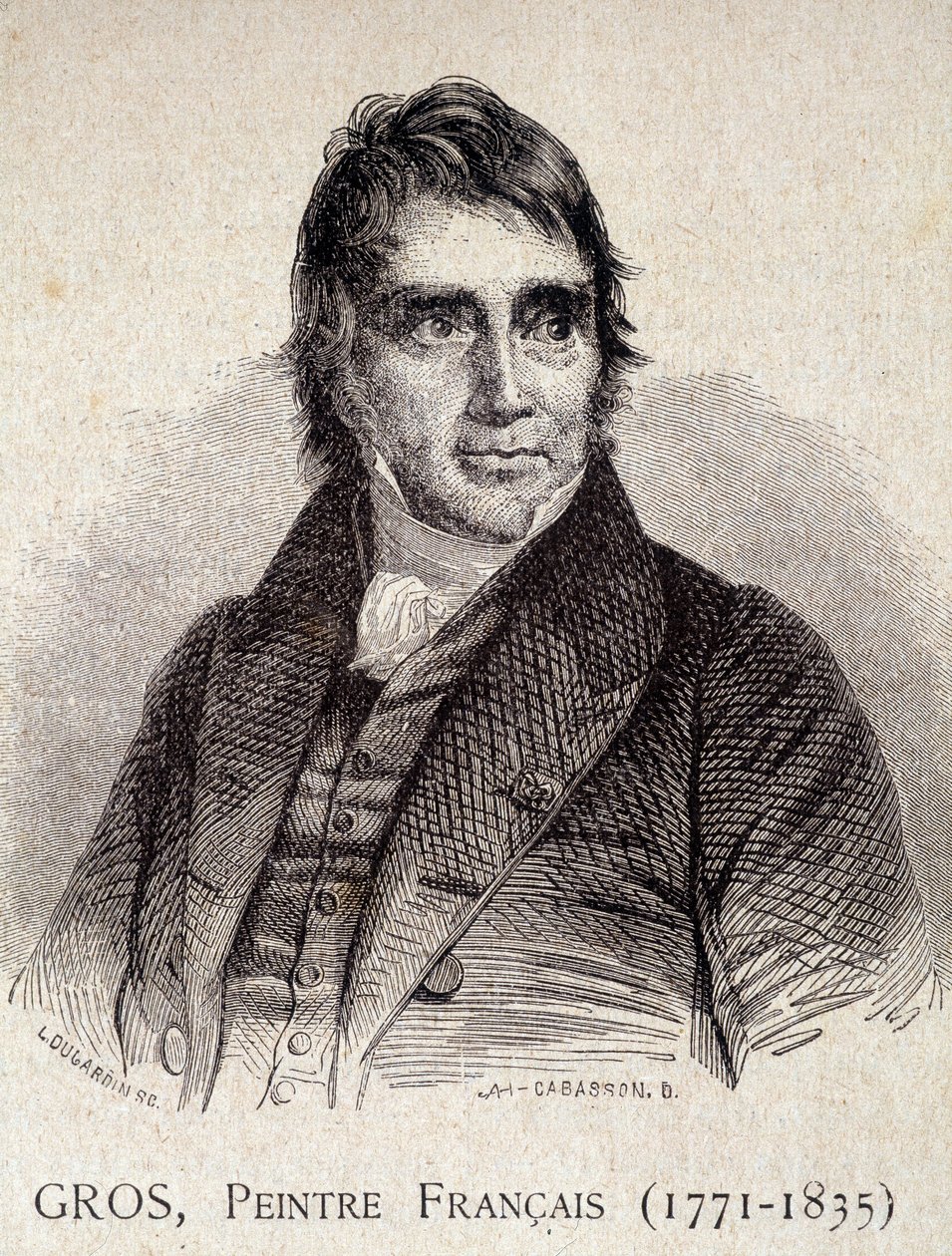 アントワーヌ・ジャン・グロ（フランスの画家、1771-1835）の肖像 - 「Les Contemporains」に掲載されたもの、n.d. 19世紀末 (エングレーヴィング) 作： 無名の画家