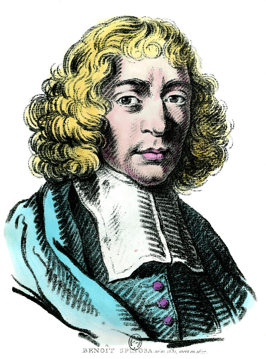 Baruch de Spinoza (1632 - 1677) オランダの哲学者、Bento de EspinosaまたはBenedictus de SpinozaまたはBenoit de Spinozaとしても知られている。17世紀のエングレーヴィング。Coll.Go. 作： 無名の画家