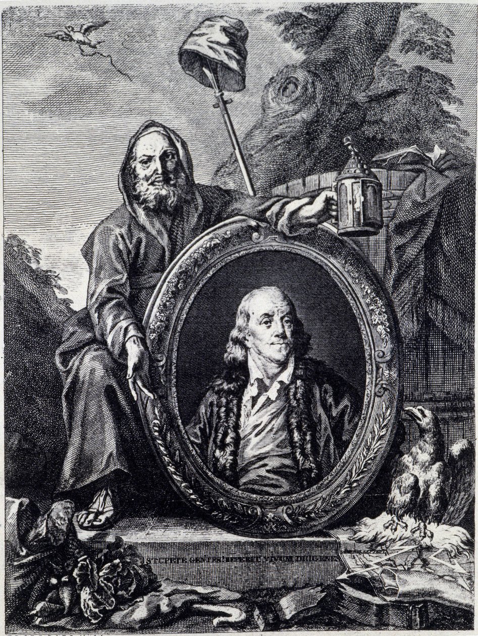 ベンジャミン・フランクリン（1706-1790）の肖像（政治家、記念家、パンフレット作家、物理学者 作： 無名の画家