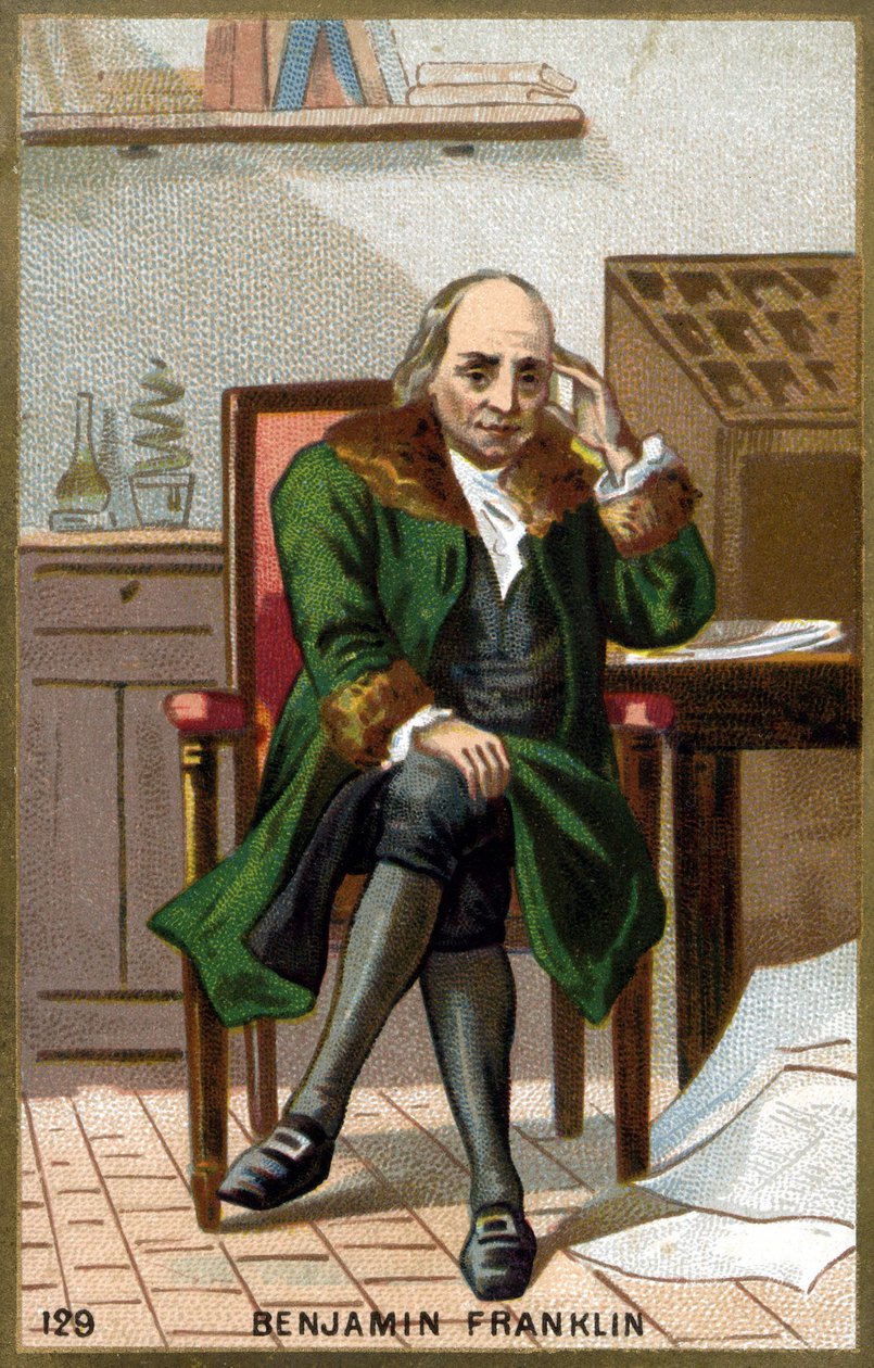 ベンジャミン・フランクリン（1706〜1790）の肖像。19世紀末のクロモリトグラフ。 作： 無名の画家