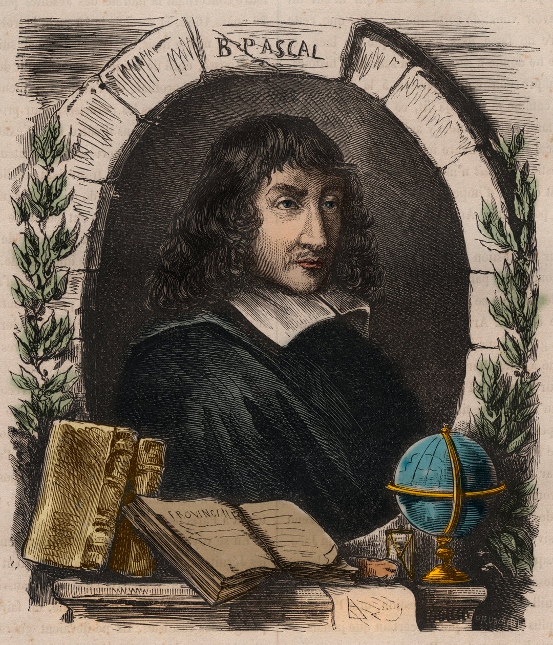 Blaise Pascal (1623-1662), フランスの物理学者、数学者、作家の肖像 1879年の彫刻 - Portrait of Blaise Pascal (1623-1662), French mathematician and writer 作： 無名の画家