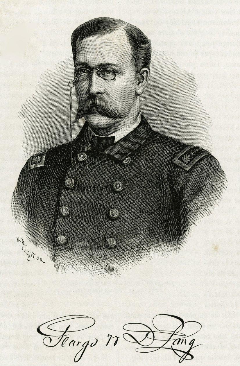 北極観測船「ラ・ジャンネット」の乗組員であるジョルジュ・ワシントン・デ・ロン船長（1844-1881）の肖像。Le voyage de la Jeannette "を説明するためのエングレーヴィング。 作： 無名の画家