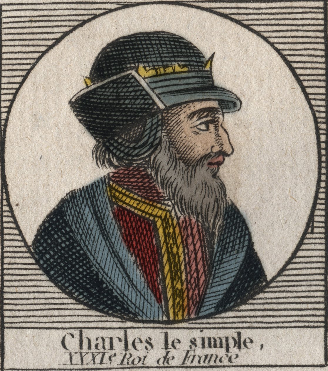 シャルル3世の肖像 - CHARLES III (879-929) - Charles the Simple - King of France, 893-923 - engraving from "Instruction sur l