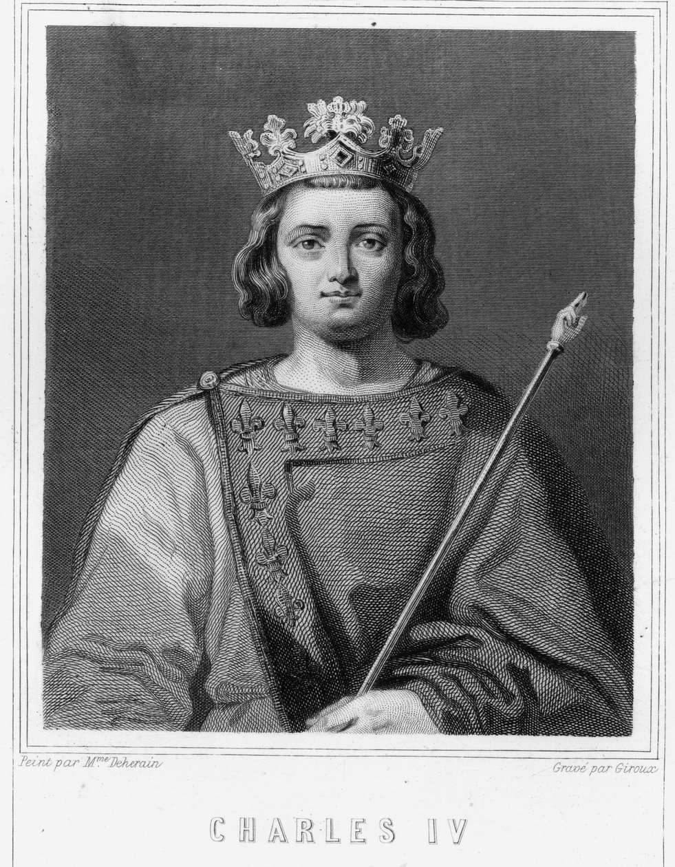 フランス王シャルル4世（1294年～1328年）の肖像-ラヴァレの『フランス史』に掲載、エングレーヴィング、SD。 作： 無名の画家