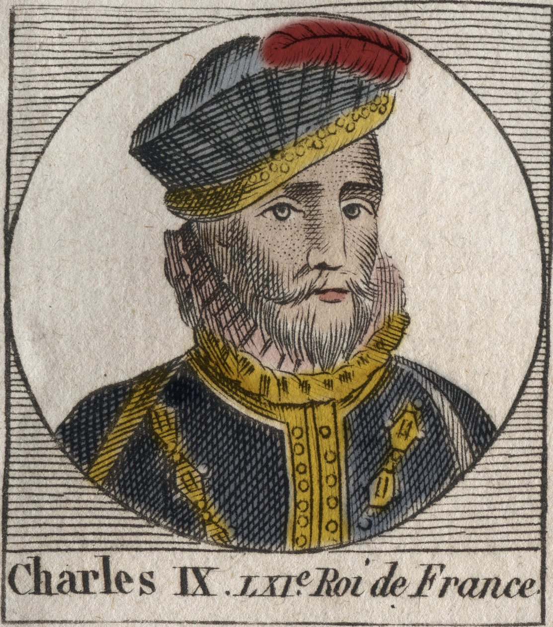 フランス王シャルル9世（1550-1574）の肖像 - 1560年から1574年までフランス王であったシャルル9世 - シャルル・コンスタン・ル・テリエの「フランス史に関する教本」からの版画 1821年 作： 無名の画家