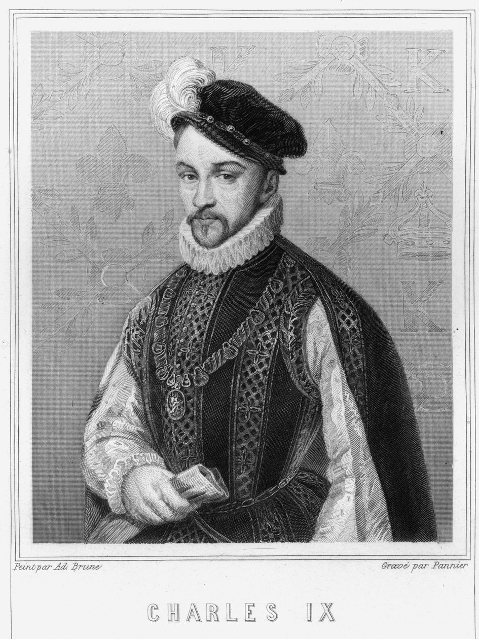 フランス王シャルル9世（1550-1574）の肖像 - ラヴァレの『フランス史』に掲載されている、エングレーヴィング、sd. 作： 無名の画家