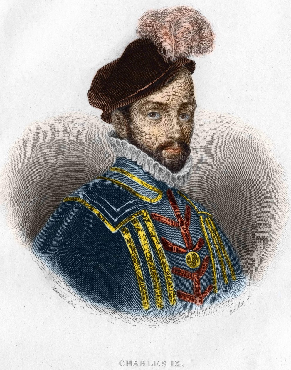 フランス王シャルル9世（1550-1574）の肖像 エングレービング 19世紀 作： 無名の画家