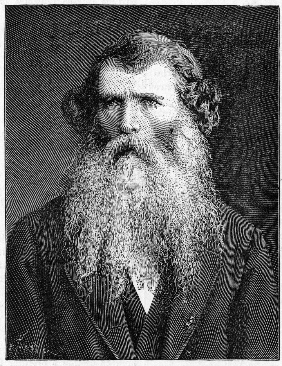 フランスの植物学者、シャルル・ヴィクトール・ノーダン（1815-1899）の肖像。1898年のエングレーヴィング。科学とその芸術・産業への応用についての批評。 作： 無名の画家