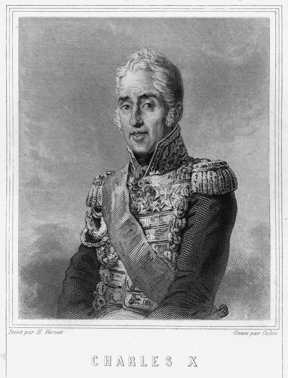 フランス王シャルル10世（1757-1836）の肖像-ラヴァレの『フランス史』所収、エングレーヴィング、SD。 作： 無名の画家