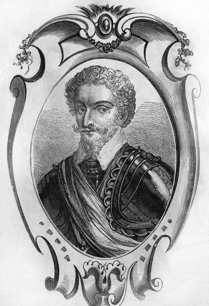 シャルル・ド・ゴントー（男爵、バイロン公、1562年から1602年）の肖像。フランスのマレシャル、1866年のエングレーヴィング。 作： 無名の画家