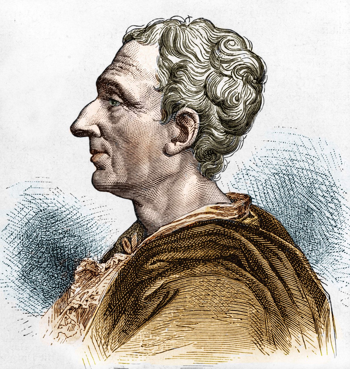 シャルル・ド・セダット（1689 - 1755）、ラ・ブライド男爵、モンテスキューの肖像。19世紀のエングレーヴィング。 作： 無名の画家