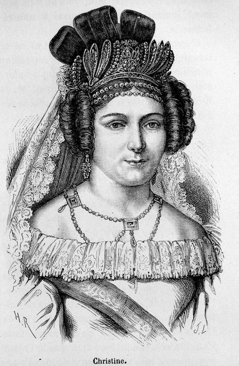 女王クリスティーヌと呼ばれるクリスティーヌ・ド・スエード（1626-1689）の肖像。 作： 無名の画家