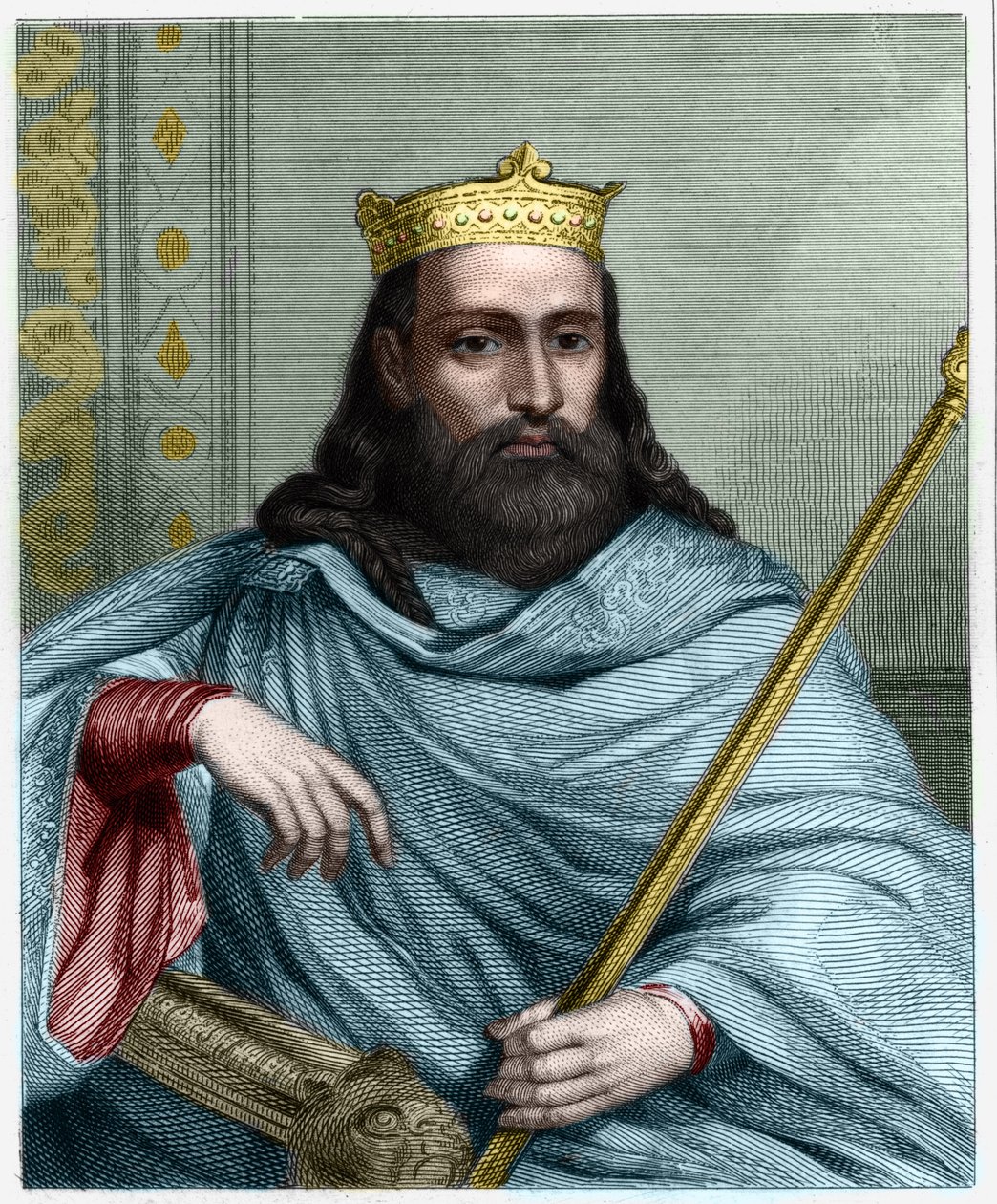 ネウストリアの王であり、フランク王国の王であったクロテール（クロテール）1世（497～561年）の肖像 - ラヴァレの「Histoire des Francais」に掲載、エングレーヴィング、SD。 作： 無名の画家