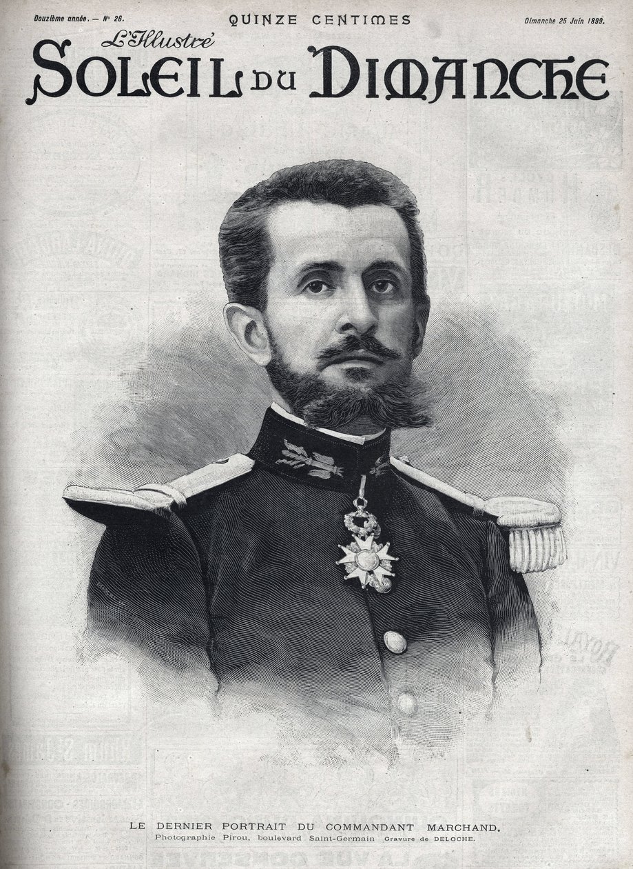 ジャン・バティスト・マルシャン司令官（1863-1934）の肖像。6月25日付「Le sun-du-dimanche」に掲載されたエングレーヴィング 作： 無名の画家