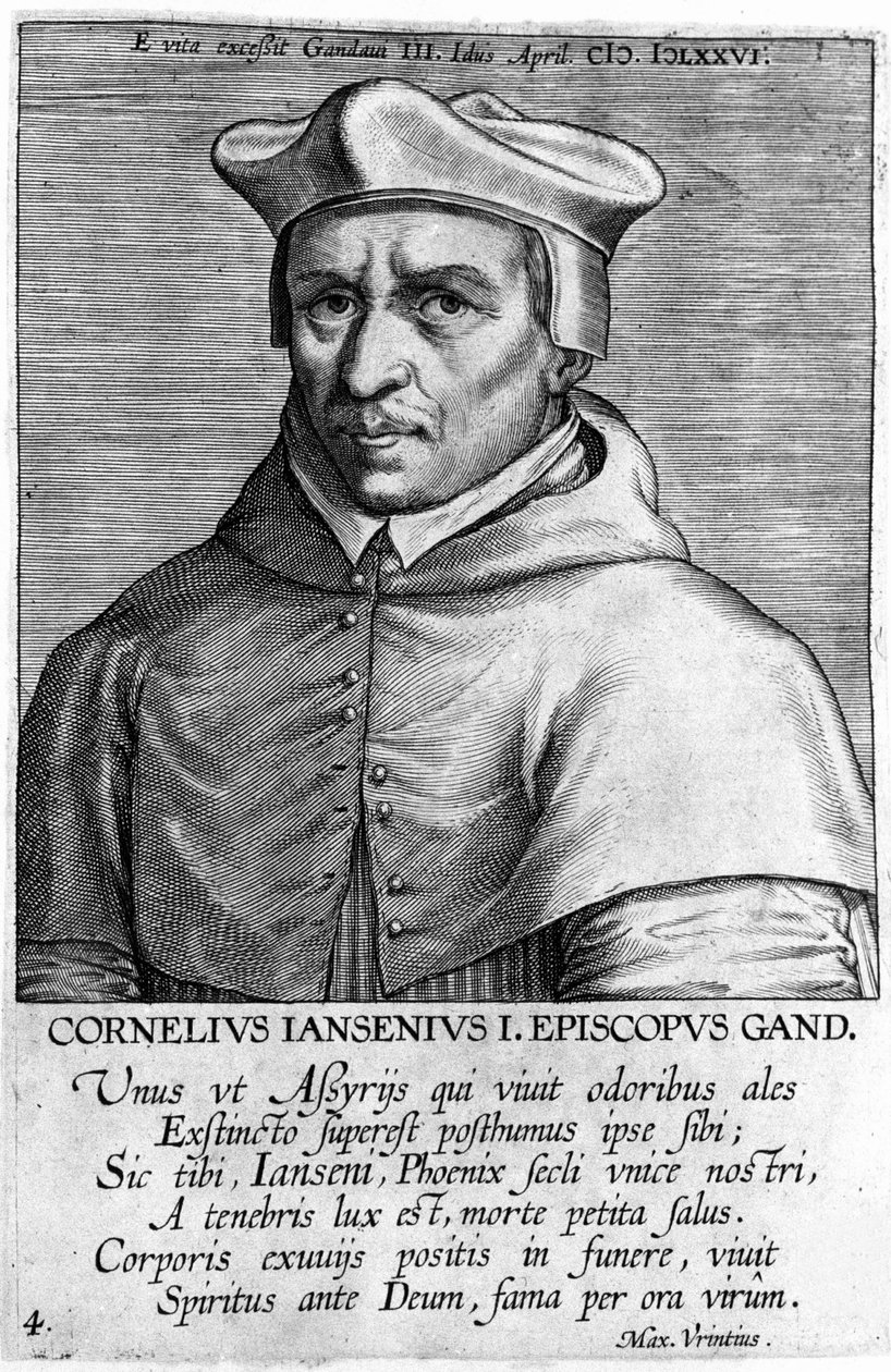 ジャンセニスムの創始者、コルネリウス・ジャンセン（Jansenius, dit Jansenius）（1585-1638）の肖像。17世紀のエングレーヴィング。 作： 無名の画家