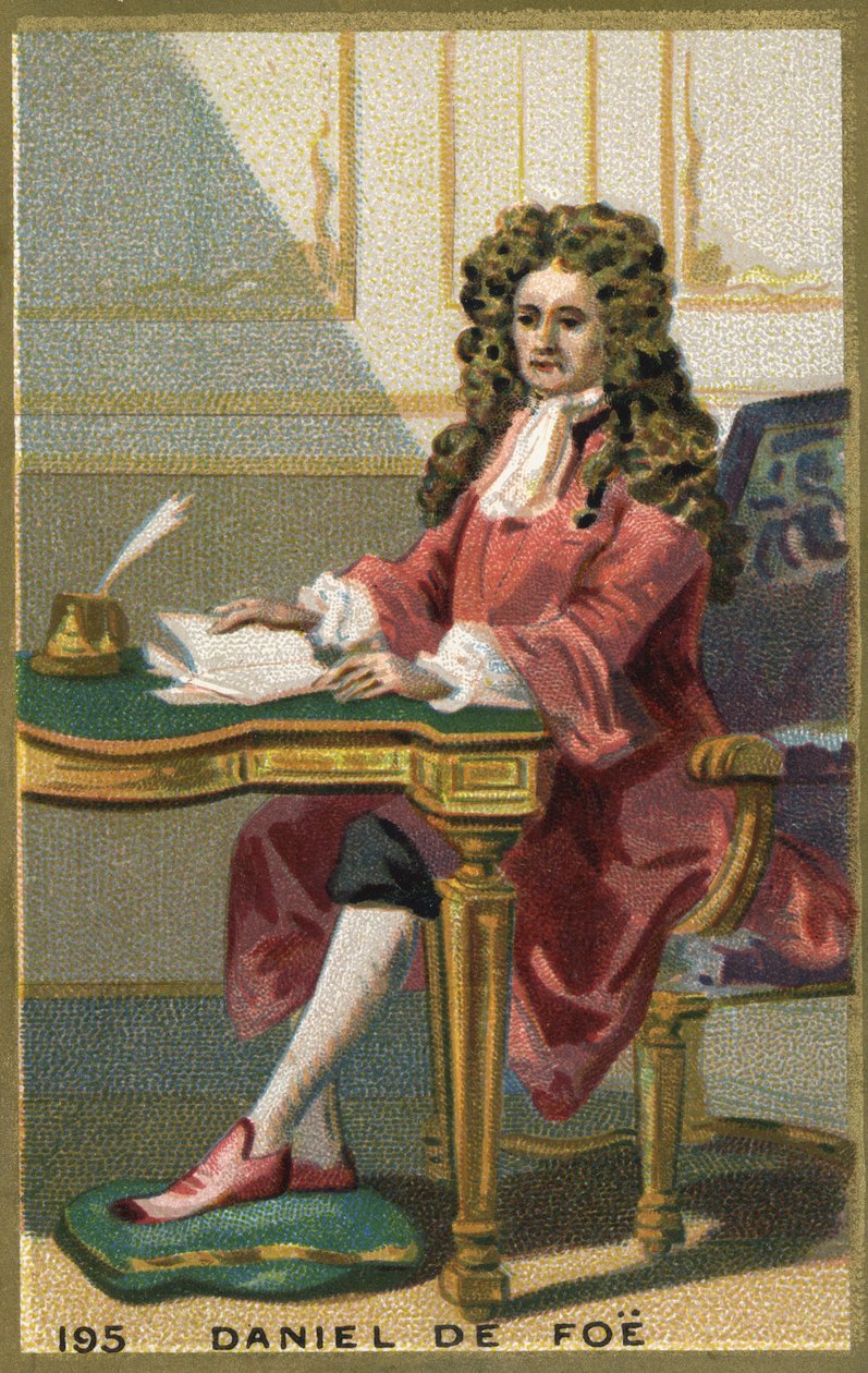 Daniel de Foe or Defoe (1660 - 1731), イギリスの詩人、小説家、ジャーナリストの肖像。19世紀のクロモリトグラフ。 作： 無名の画家
