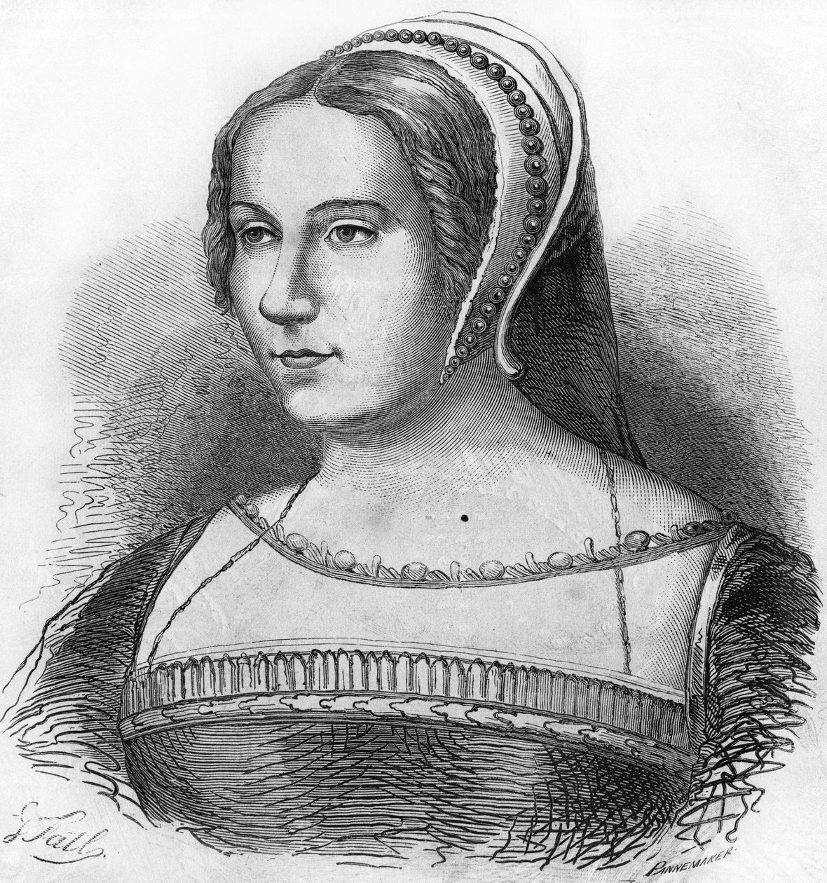 ヘンリー2世に寵愛されたディアンヌ・ド・ポワチエ（1499-1566）の肖像、19世紀のエングレービング。 作： 無名の画家