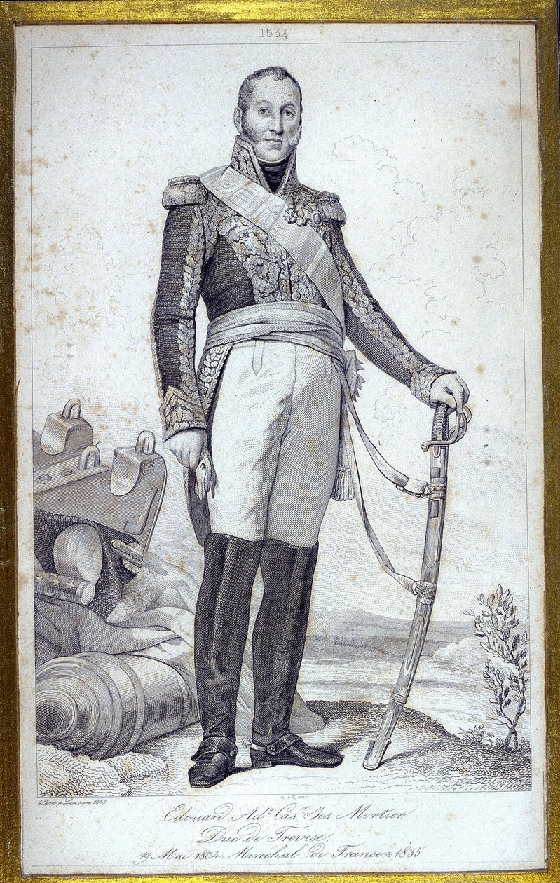 フランスのマレシャル、トレヴィーズ公爵エドゥアール・アドルフ・カシミール・ジョセフ・モルティエ（1768-1835）の肖像。19世紀のエングレーヴィング。 作： 無名の画家