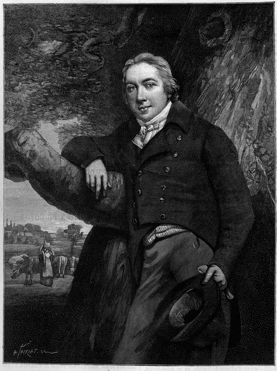 エドワード・ジェンナー（1749-1823）は、天然痘ワクチンを発明したイギリスの医師・博物学者。当時のエングレーヴィングより。3月30日付「La Nature: revue des sciences et de leurs applications aux arts et a l