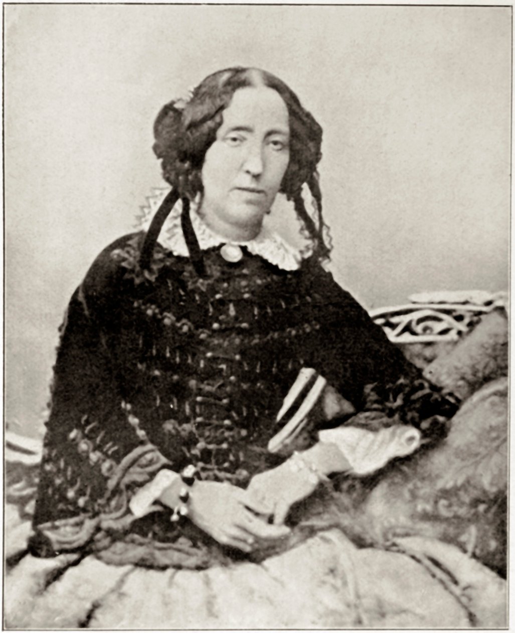 イタリアの愛国者ジュゼッペ・ガリバルディ（1807-1882）と数ヶ月間婚約したエマ・ロバーツの肖像。一枚の写真から個人蔵 作： 無名の画家