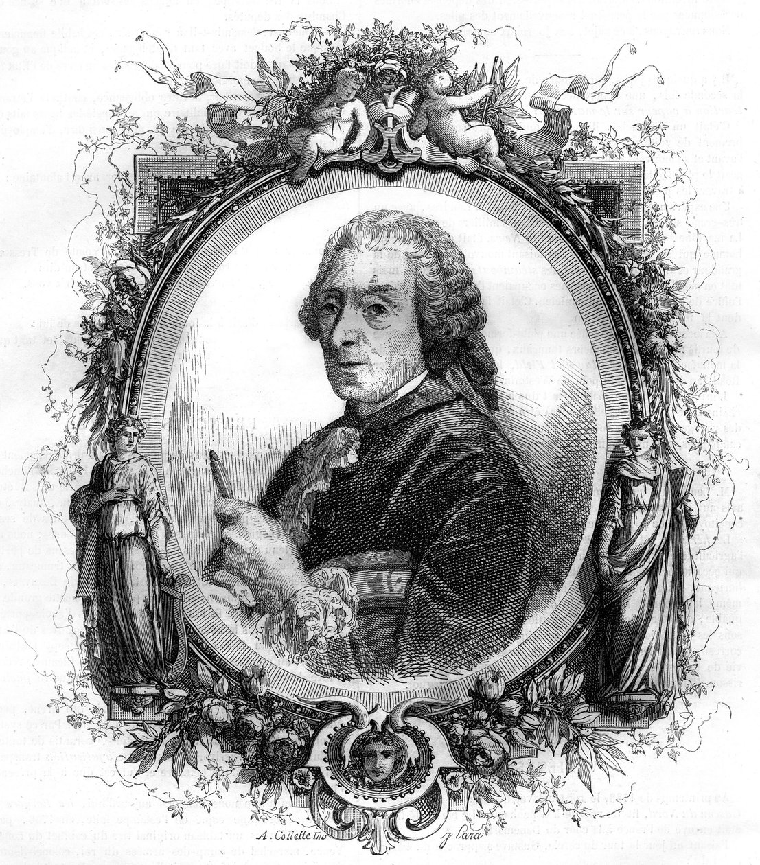 イギリス人画家フランソワ・ブーシェ（1703-1770）の肖像 エングレーヴィング 1858年 作： 無名の画家