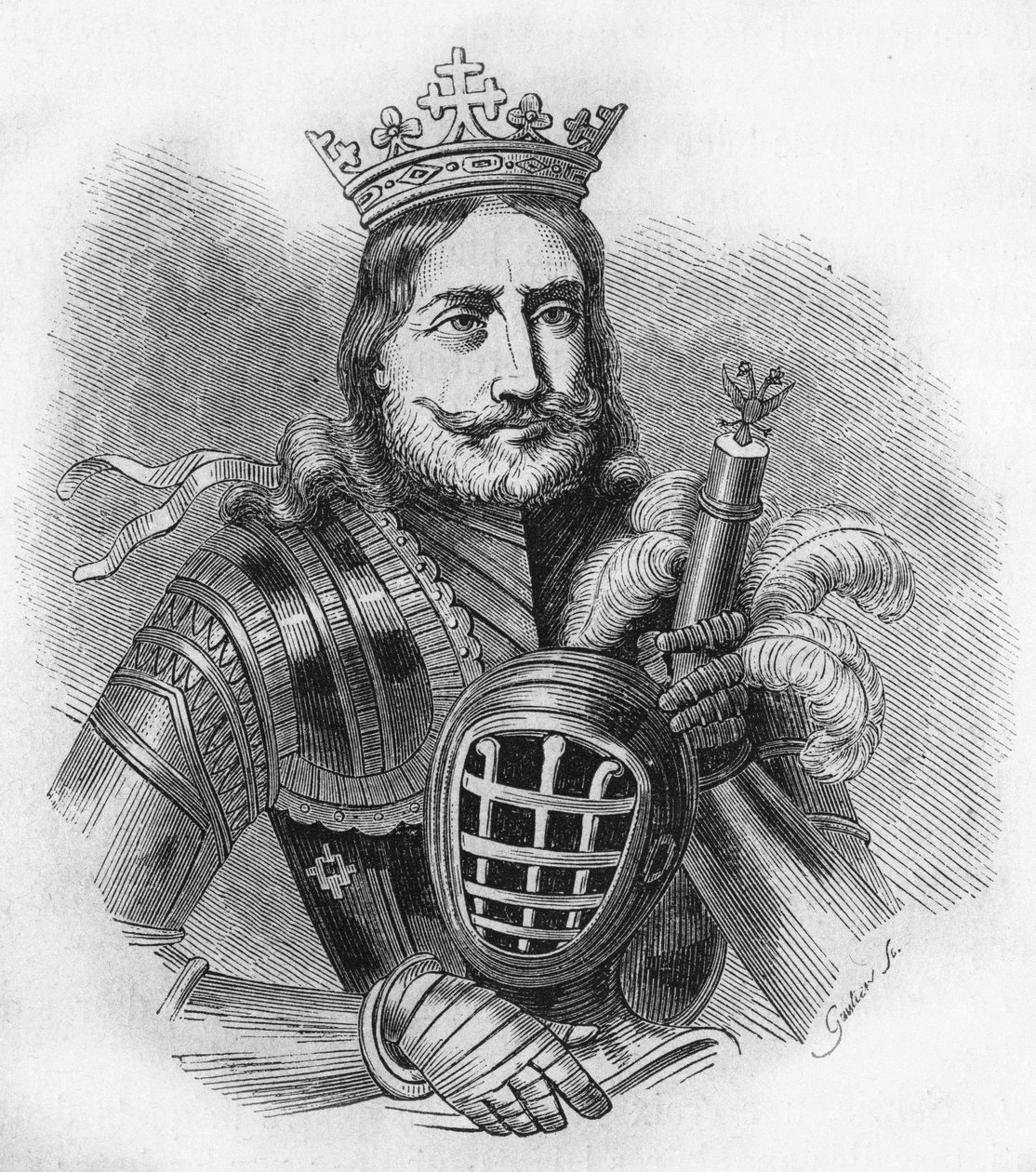 Etienne IX UroU IV DuUanの肖像（フランス語）、Etienne Douchan（1308年から1355年）。セルビア人の王、後にツァーリ。1840年の彫刻。 作： 無名の画家