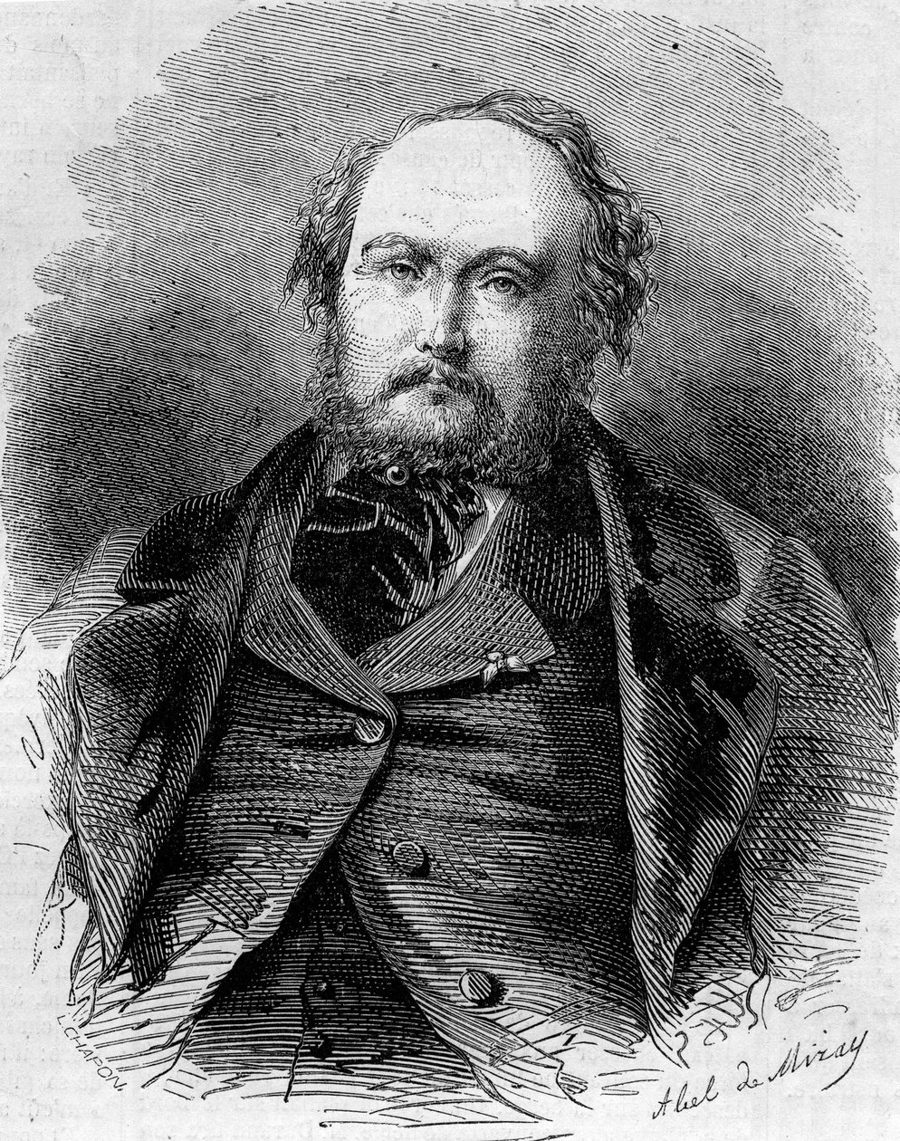 フランスのジャーナリスト、小説家、劇作家であるウジェーヌ・ギノー（1812-1861）の肖像。ピエール・デュラン、ポール・ヴェルモンとも呼ばれる。1861年2月23日付「Le Monde Illustré」n¡202に掲載された版画。 作： 無名の画家