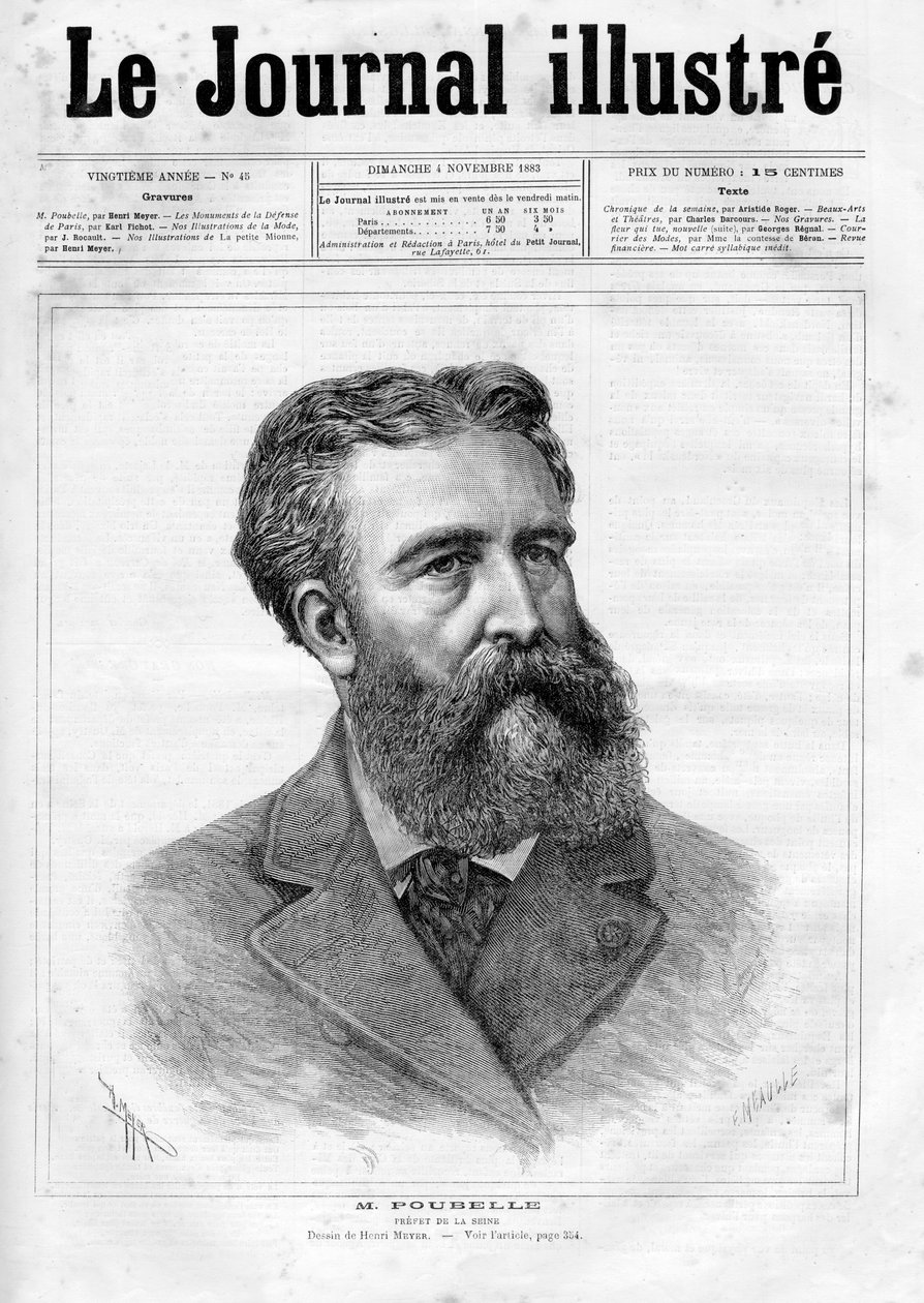 フランスの公務員でセーヌ川の前任者であったユージン・ルネ・プーベル（1831～1907）の肖像 - 1883年の「The Illustrous Journal」の表紙 作： 無名の画家